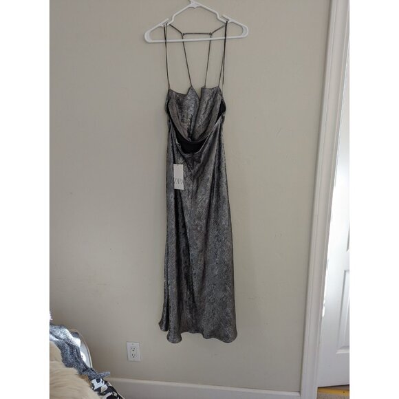 ZARA NEW WOMAN SILVER SATIN EFFECT SLIP DRESS Size L REF:8496/746 - Picture 15 of 16